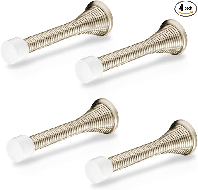 Door Stoppers for Wall – Spring Door Stopper with Rubber Tip – 3-1/4" – Pack of 4 – Doorstop – Ideal for Home, Offices, Schools