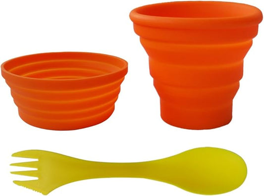 Ecoart Silicone Collapsible Bowl Cup Set with Spork for Outdoor Camping Hiking Travel - Set of 3