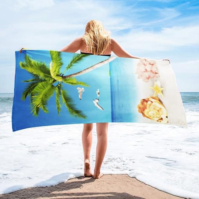 ANNPER Sunbeam Quick-Dry Beach Towel – Compact & Lightweight (55x28 in, 140x90 cm) with Vibrant Tropical Palm Print. Perfect for Travel, Pool, or Beach – Fast Drying & Easy Packing!