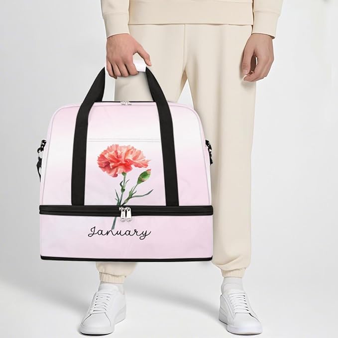 Pink Flowers Text Large Weekender Bag with Shoe Compartment Travel Duffel Bags for Women Carry On Hospital Overnight Bag Foldable Personal Item Travel Bags Tote Gym Sports Airplanes