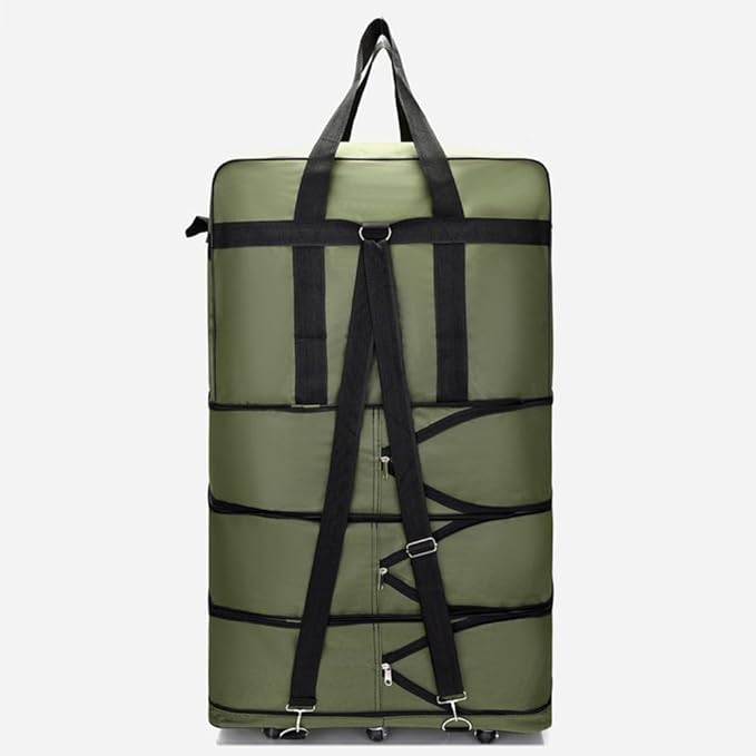 Expandable Extra Large Travel Oxford Duffel Bag with Wheels Waterproof Lightweight Traveling Foldable Suitcase (Green, L - 6 wheels)