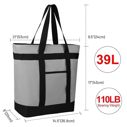 CIVJET Insulated Cooler Bag, 10PK Insulated Tote Bag for Grocery Shopping, Cooler Bags for Travel/Beach/Picnic, Pizza/Food Delivery Bag to Keep Cold/Hot (Oxford Cloth, Non-Waterproof, Grey)