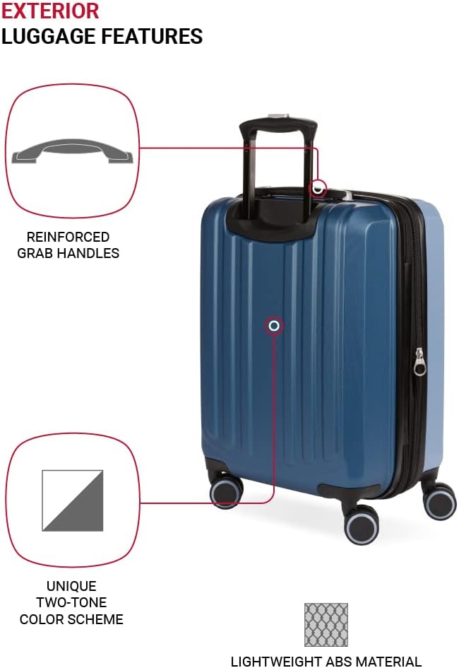 SwissGear Duet Expandable Luggage, Hard Shell Carry-On Luggage with Spinner Wheels