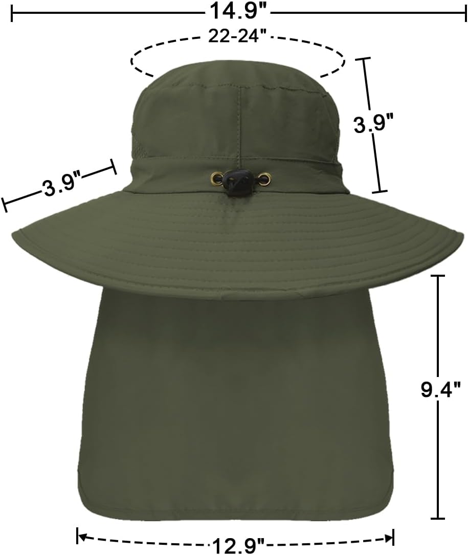 Outdoor Sun Hats with Stowable Neck Flap for Men Women UPF 50+ Mesh Summer Bucket Hat Wide Brim for Fishing Safari Hiking