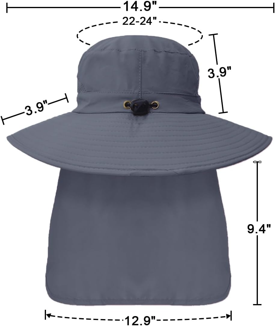 Outdoor Sun Hats with Stowable Neck Flap for Men Women UPF 50+ Mesh Summer Bucket Hat Wide Brim for Fishing Safari Hiking