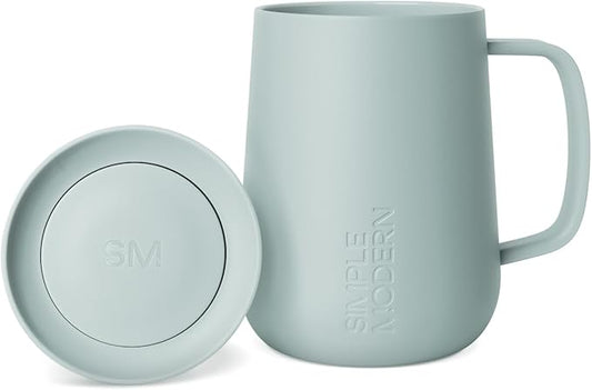 Simple Modern Voyager Signature Mug | Travel Coffee Tumbler with 360° Lid and Handle | Ceramic-Lined Insulated Stainless Steel Iced Cold Brew Cup | 12oz, Sea Glass Sage
