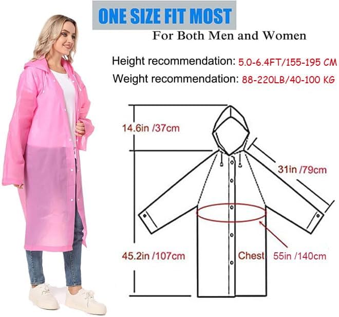Rain Coat Poncho for Adult, 2 Pack Women Men Reusable Raincoats Emergency with Hood and Drawstring
