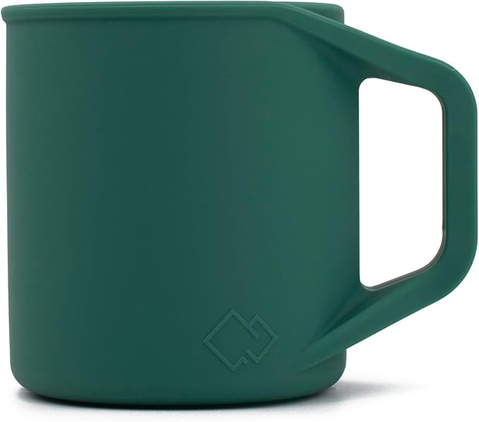 Silicone Coffee Cup - Food Grade Silicone Camping Mug with Handle - Portable, Collapsible Coffee Mug - BPA Free, Dishwasher Safe and Microwave Safe 12- oz (Evergreen, 1 Pack)