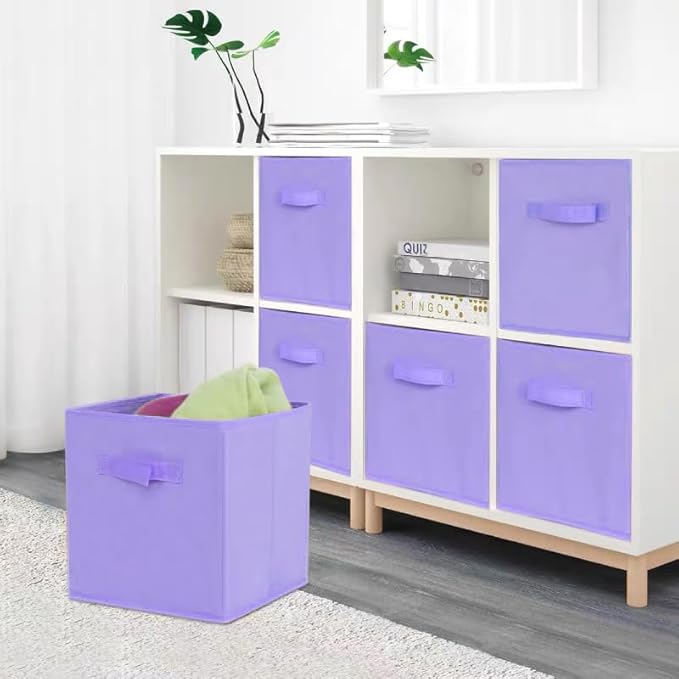 Purple Storage Bins [3 Pack] 9.0"x7.5"x7.5",Mini Storage Box Fabirc Foldable Closet Toy Organizer Collapsible Cloth