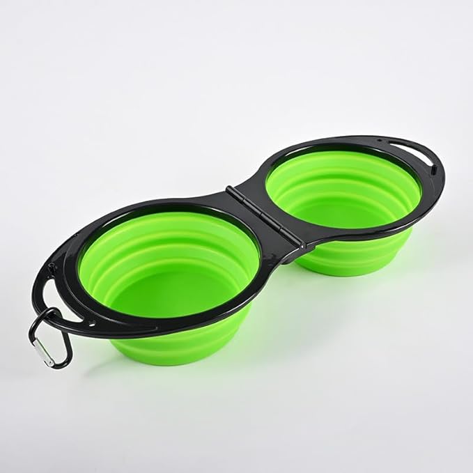 2-in-1 Collapsible Dog Bowls Foldable Pet Food & Water Bowl Silicone Feeding Dish for Traveling,Camping,Walking,Hiking (Green)