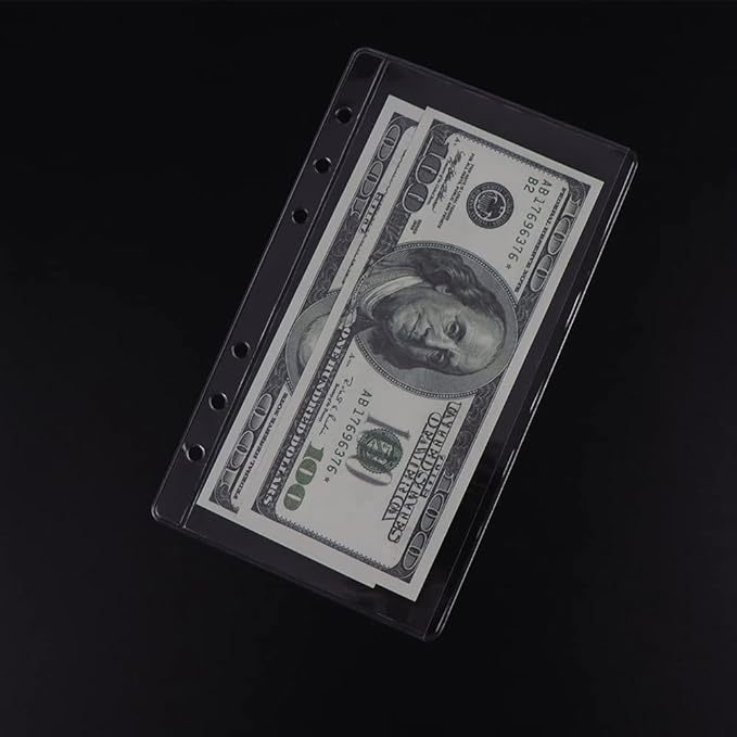 A6 Binder Pockets 12pcs Clear PVC Binder Pouches 6 Holes Zipperless Side Open Cash Budget Envelopes Waterproof Document Filing Bags for A6 Binder Protectors Photos, Cash Organize