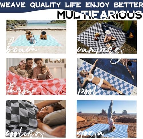Checkered Ginat Turkish Beach Blanket Boho Oversized Huge XXL Sandproof Towel Anti Resistant Sand Free Quick Dry Lightweight Sandless Cloud Hawaii Honeymoon Travel Essentials Camping Accessories