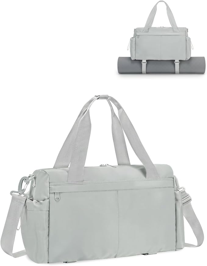Small Gym Bag, Mini Gym Bag for Women with Yoga Mat Holder and Wet Compartment, Cute Small Yoga Mat Bag with Water Bottle Pocket for Workout Dance, Gray