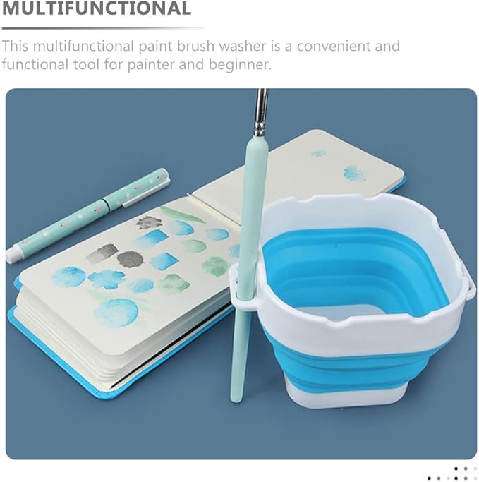 Wakauto Collapsible Paint Brush Washer Cup - Silicone Foldable Brush Cleaner & Holder for Watercolor, Acrylic, Oil Painting, Portable Water Bucket with Non-Slip Grip