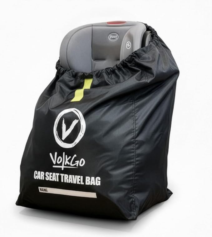 V VOLKGO Car Seat Travel Bag for Air Travel - Large Gate Check Bag for Airplane, Durable & Water-Resistant Protector with Pouch - Universal Size (Black)