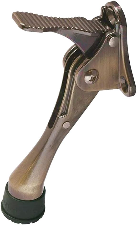 One Touch Kickdown Door Stopper, Door Holder, Heavy Duty Door Stops, Bottom of Door, Height-Adjustable Rubber Tips by HASHI (Antique Bronze 4 inch x 1pack)
