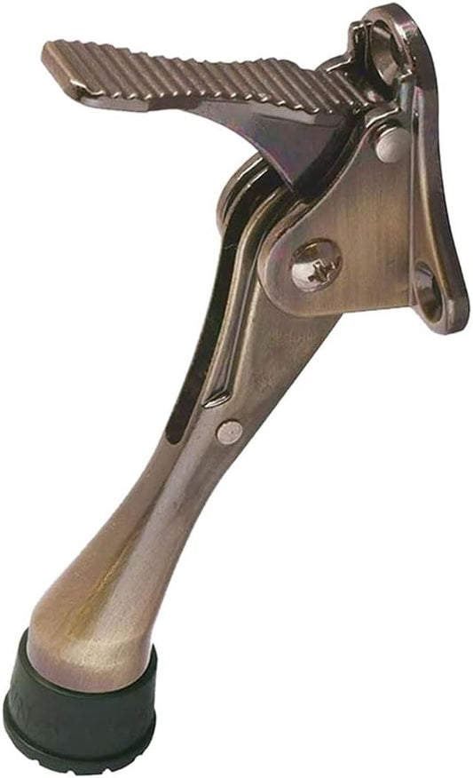 One Touch Kickdown Door Stopper, Door Holder, Heavy Duty Door Stops, Bottom of Door, Height-Adjustable Rubber Tips by HASHI (Antique Bronze 4 inch x 1pack)
