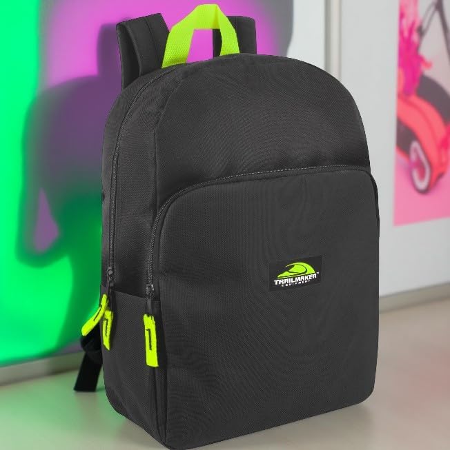 Trail maker Color Block Backpacks for School Boys and Girls, 15 Inch Two Tone Colorful Small Travel Backpack for Kids (Black)