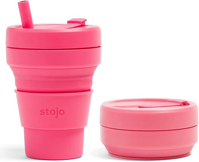 Stojo Collapsible Coffee Cup | Reusable To Go Pocket Size Travel Cup - Peony, 16oz