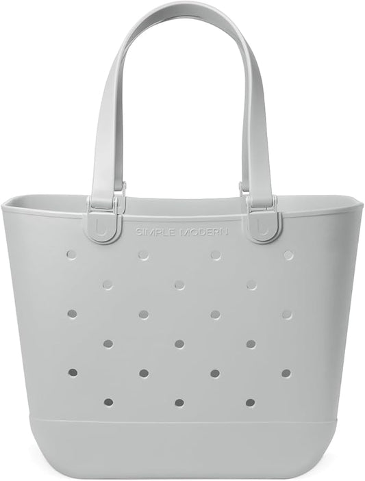 Simple Modern Extra-Large Beach Bag | Waterproof Getaway Rubber Tote with Zipper Pocket for Travel, Pool, Boat, Groceries, Sports | Ice Gray