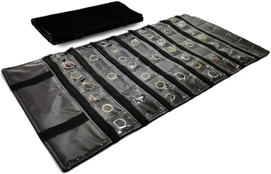 Travel Jewelry Roll Bag Portable Organizer Pouch With Grids&PVC Cover Storage Bags for Necklace, Bracelet, Bracelet,Ring, Badge, Pendant