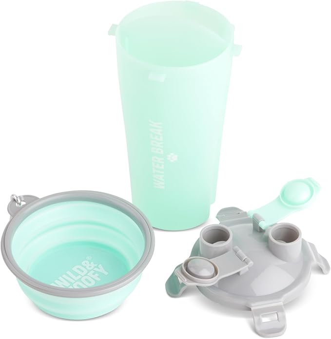 Wild & Woofy Break Time 2-in-1 Pet Travel Bottle and Collapsible Bowl - Seafoam