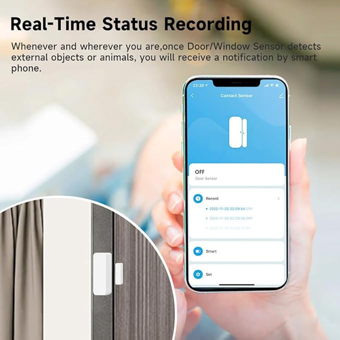 WiFi Door Window Sensor,Smart Door Open/Closed Detector with App Alert,Wireless Entry Detector Sensor Alarm for Home Security&Automation (4Pack)