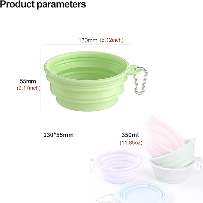 2-Pack Collapsible Dog Bowls with Carabiners | Portable Dog Bowl for Travel & Outdoor | BPA-Free Silicone Foldable Bowls for Dogs Cats (Purple,Green)