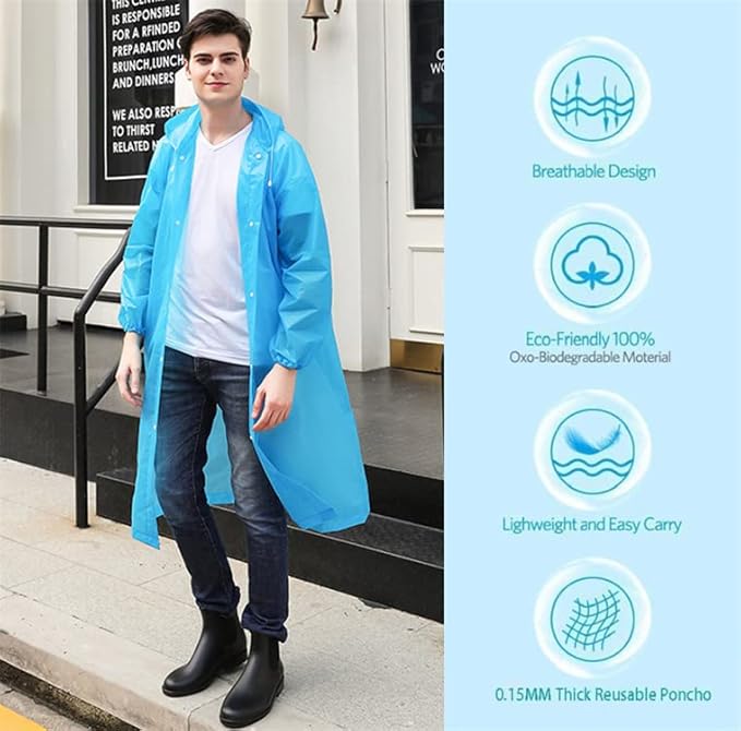 Eva Rain Ponchos for Adults, 2 Pack Reusable Raincoat for Women and Men, Lightweight Rainwear Rain Jackets with Hood