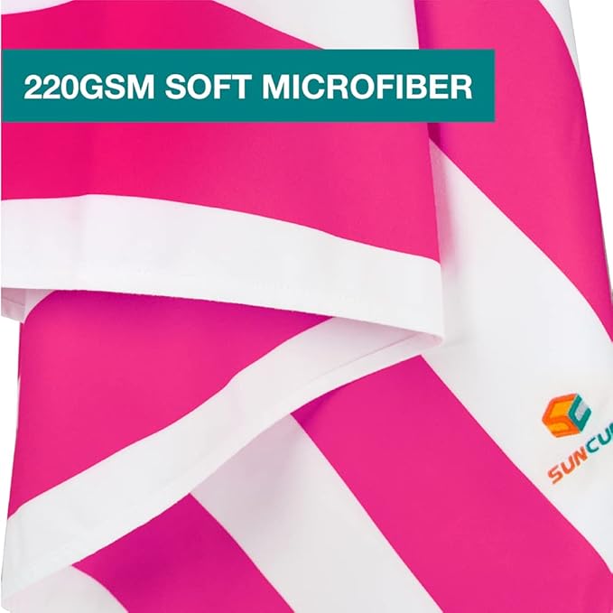 SUN CUBE Microfiber Beach Towel, Quick Dry Sand Free Beach Towel, Lightweight Compact Travel Swim Towel for Pool, Camping, Sand Resistant Packable Adult Towel - Pink 78x35 Inches