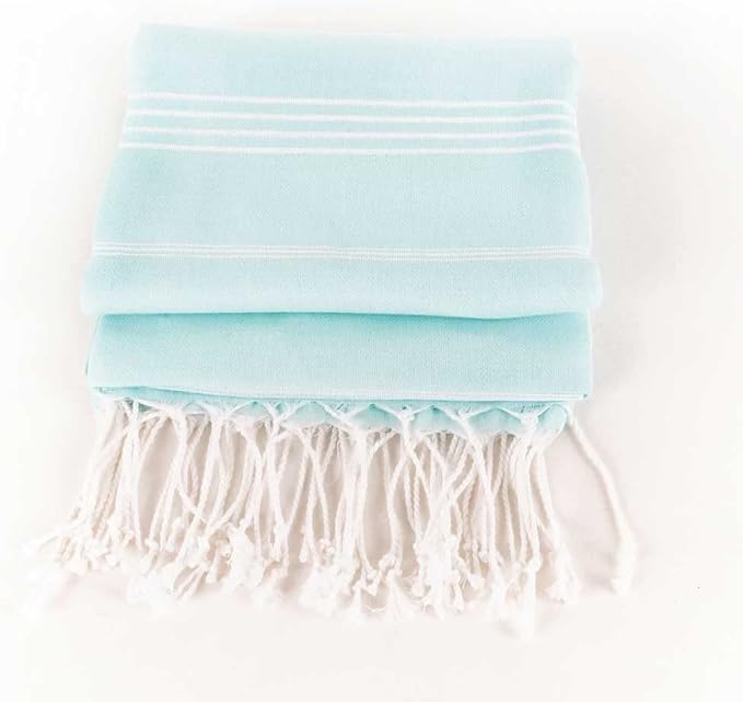 Hencely Turkish Beach Towel 37x68 Oversized, Sand-Free, Quick-Dry, Lightweight - Travel Essential for Pool & Bath - Striped 100% Cotton Bathroom Towels Accessories Gift (Aqua)