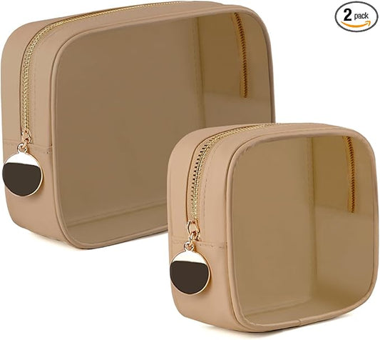 2PCS Clear Makeup Bag Set, Waterproof TPU Purse Organizer Pouches, TSA Approved Toiletry Bag, Diaper Bag Organizer Pouch, Travel Organizer Bags for Women and Kids