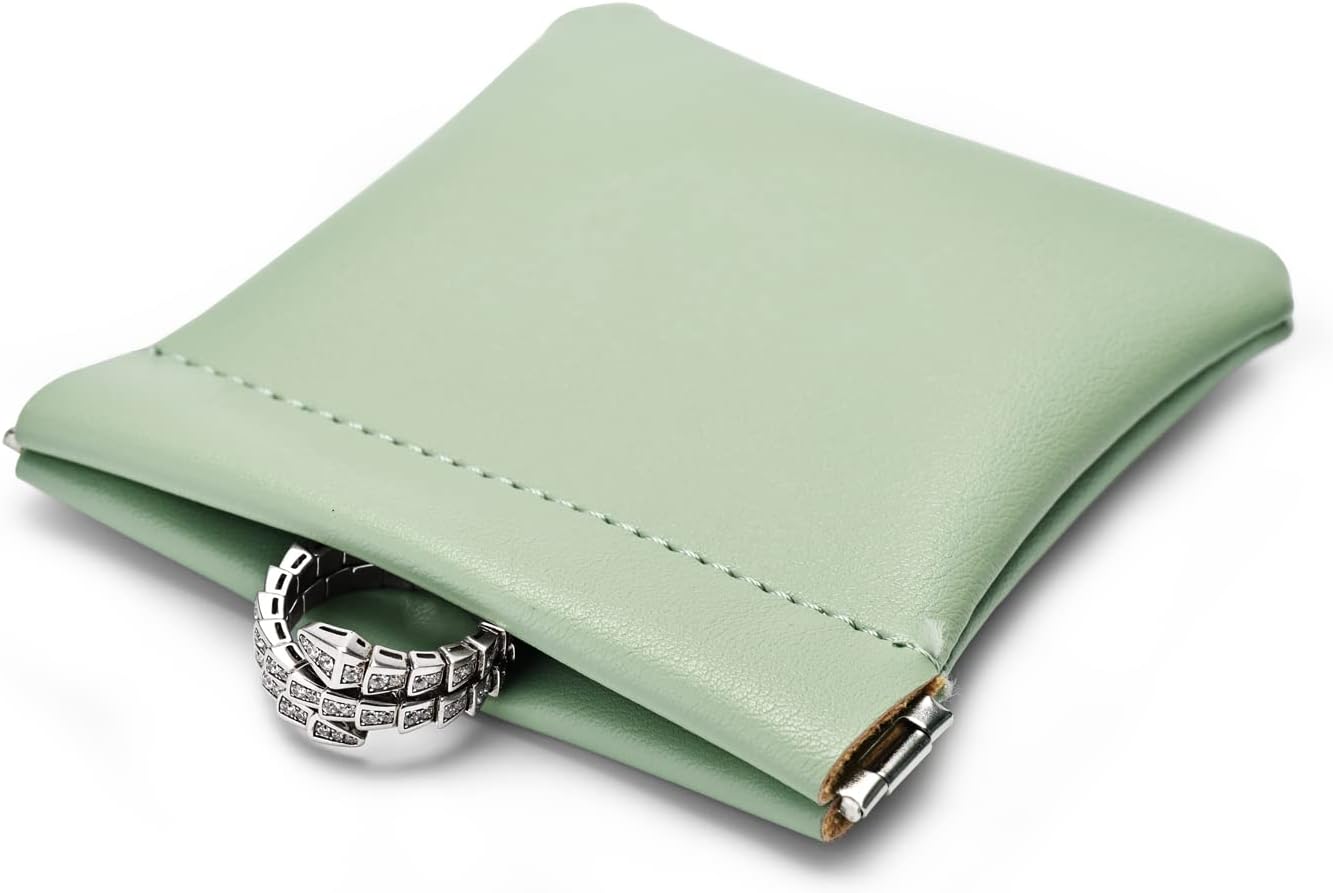 PU Leather Jewelry Travel Bag Leather Jewelry Pouch Christmas,Wedding Party Favor Gift Bag (L, Green)