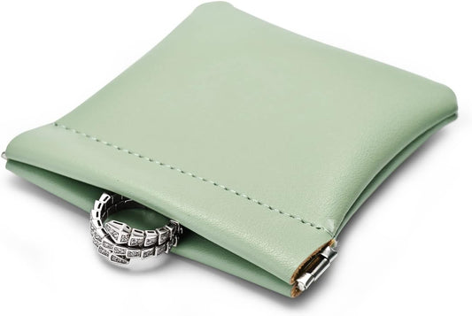 PU Leather Jewelry Travel Bag Leather Jewelry Pouch Christmas,Wedding Party Favor Gift Bag (L, Green)