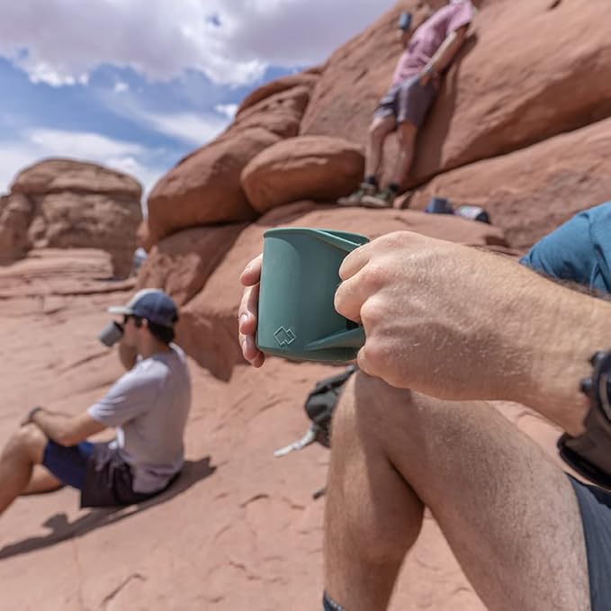 Silicone Coffee Cup - Food Grade Silicone Camping Mug with Handle - Portable, Collapsible Coffee Mug - BPA Free, Dishwasher Safe and Microwave Safe 12- oz (Evergreen, 1 Pack)