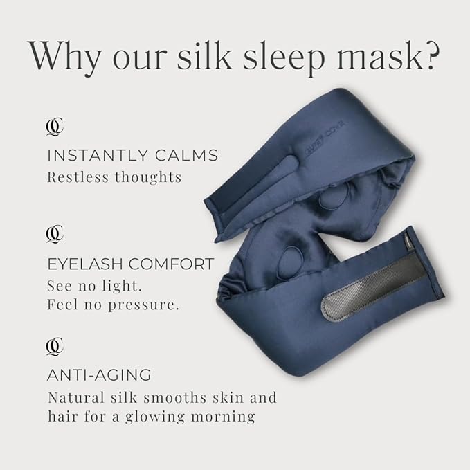 QUIET COVE Plush 3D Contoured Silk Sleep Mask - Total Blackout, 100% Silk 22 Momme, Foam Eye Cups Do Not Crush Eyelashes, Luxe Cloud Filling for Side Sleeping Comfort (Noble Blue) - Luxury Gift Box