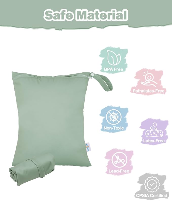 babygoal Wet Dry Bags 2 Pack for Swimsuits, Waterproof Bag for Travel, Food Storage, Stroller, Daycare, Baby Diapers, Yoga, Beach, Pool, Wet Clothes-Bean Green and Lake Blue
