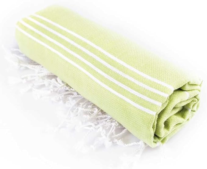 Hencely Turkish Beach Towel 37x68 Oversized, Sand-Free, Quick-Dry, Lightweight - Travel Essential for Pool & Bath - Striped 100% Cotton Bathroom Towels Accessories Gift (Pistachio)