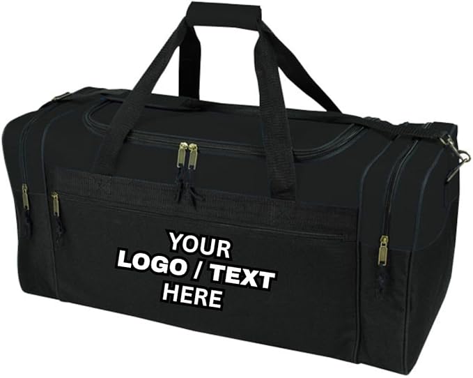 Custom Logo/Text Duffel Bag - Gym Travel Bag – Small & Large Sizes – Sports, Overnight, Team Bag with Shoulder Strap
