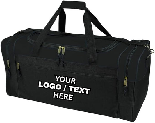 Custom Logo/Text Duffel Bag - Gym Travel Bag – Small & Large Sizes – Sports, Overnight, Team Bag with Shoulder Strap