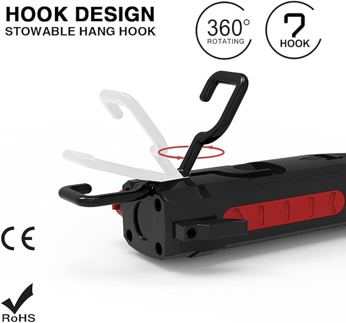 Maksone 9-in-1 Emergency Auto Tool with Flashlight, Window Breaker & Seat Belt Cutter, Magnetic LED Work Light with Hook for Car Repair, Camping, and Emergency Use (Battery Included) (1 Pack)