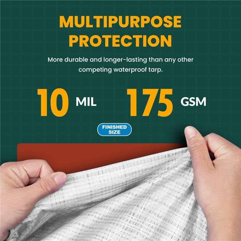 Large Waterproof Tarp - Heavy Duty 10 Mil Thick Poly Tarpaulin Ideal for Canopy Tents, Boats, RV or Pool Covers - Multipurpose Protective Tarps with Grommets for Indoor and Outdoor Use | 18' x 24'
