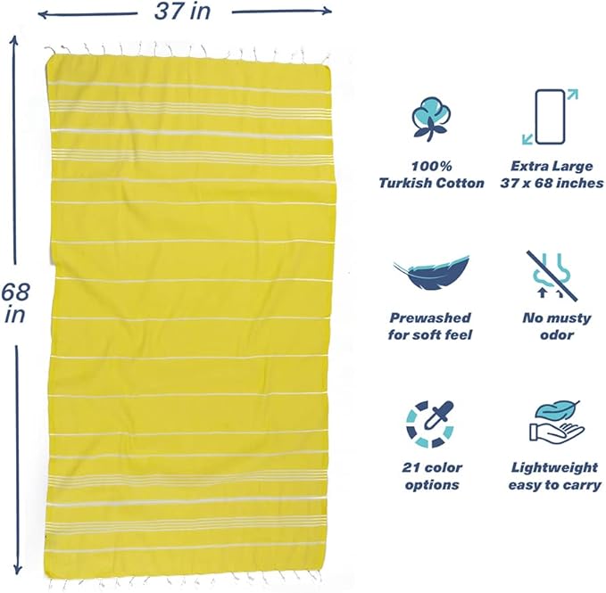 Hencely Turkish Beach Towel 37x68 Oversized, Sand-Free, Quick-Dry, Lightweight - Travel Essential for Pool & Bath - Striped 100% Cotton Bathroom Towels Accessories Gift (Blonde)