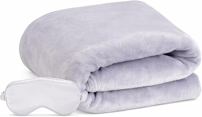 Travel Blanket, Airplane Blanket, Ultra-Soft, Warm & Lightweight, 65x40 in, Outdoor Blanket Essentials for Women, Men & Kids, Included Eye Mask, Luggage Sleeve & Backpack Clip Navy Blue