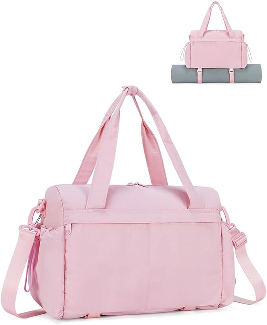 Small Gym Bag, Mini Gym Bag for Women with Yoga Mat Holder and Wet Compartment, Cute Mini Puffer Duffle Bag with Water Bottle Pocket for Workout Yoga Dance, Puffer Pink