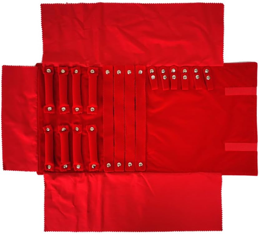 Velvet Travel Jewelry Case Roll Bag Organizer for Necklace Bracelet Earrings Ring (Black) (Red)