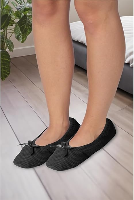 Roxoni Women's Terry Classic Cotton & Velour Ballerina Slippers (Pack of 2)