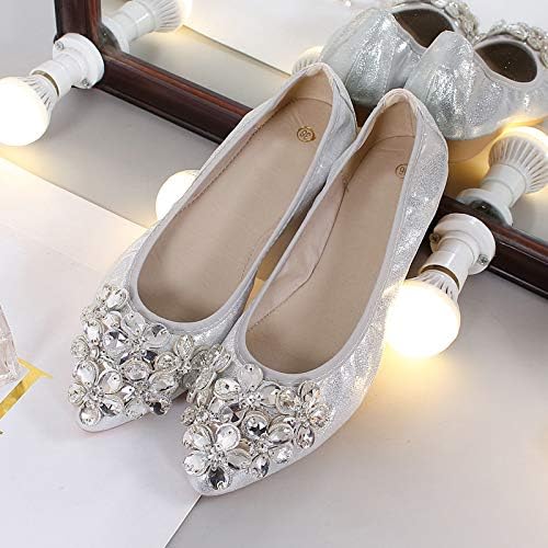Lauthen.S Women Foldable Ballet Flats, Pointed Toe Wedding Rhinestone Slip on Flat Shoes