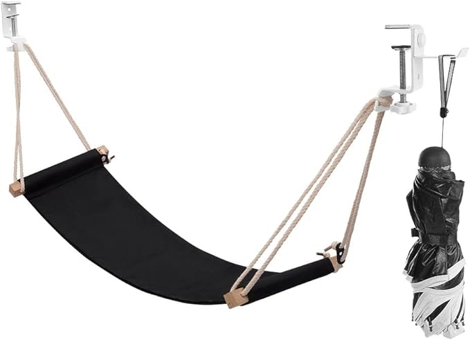 iMissiu Foot Hammock Under Desk Footrest, Adjustable Office Foot Rest Under Desk Hammock, Portable Desk Feet Hammock with Headphones Holder (Black)