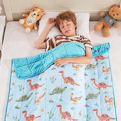 yescool Weighted Blanket 7 Pounds Weighted Lap Blanket, Glow in The Dark Dinosaur Heavy Blanket for Sleeping, Warm Minky Weighted Throw Blanket Gifts for 60-80lbs, 40"x60"